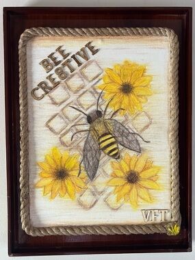 Bee Creative Mixed Media Wall Art - Yellow Sunflower Bee “BEE CRE8TIVE”